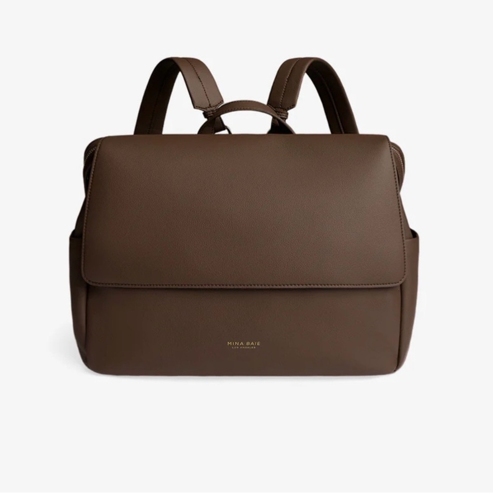 Mina Baie Chocolate Brown Leather Baby Bag Backpack